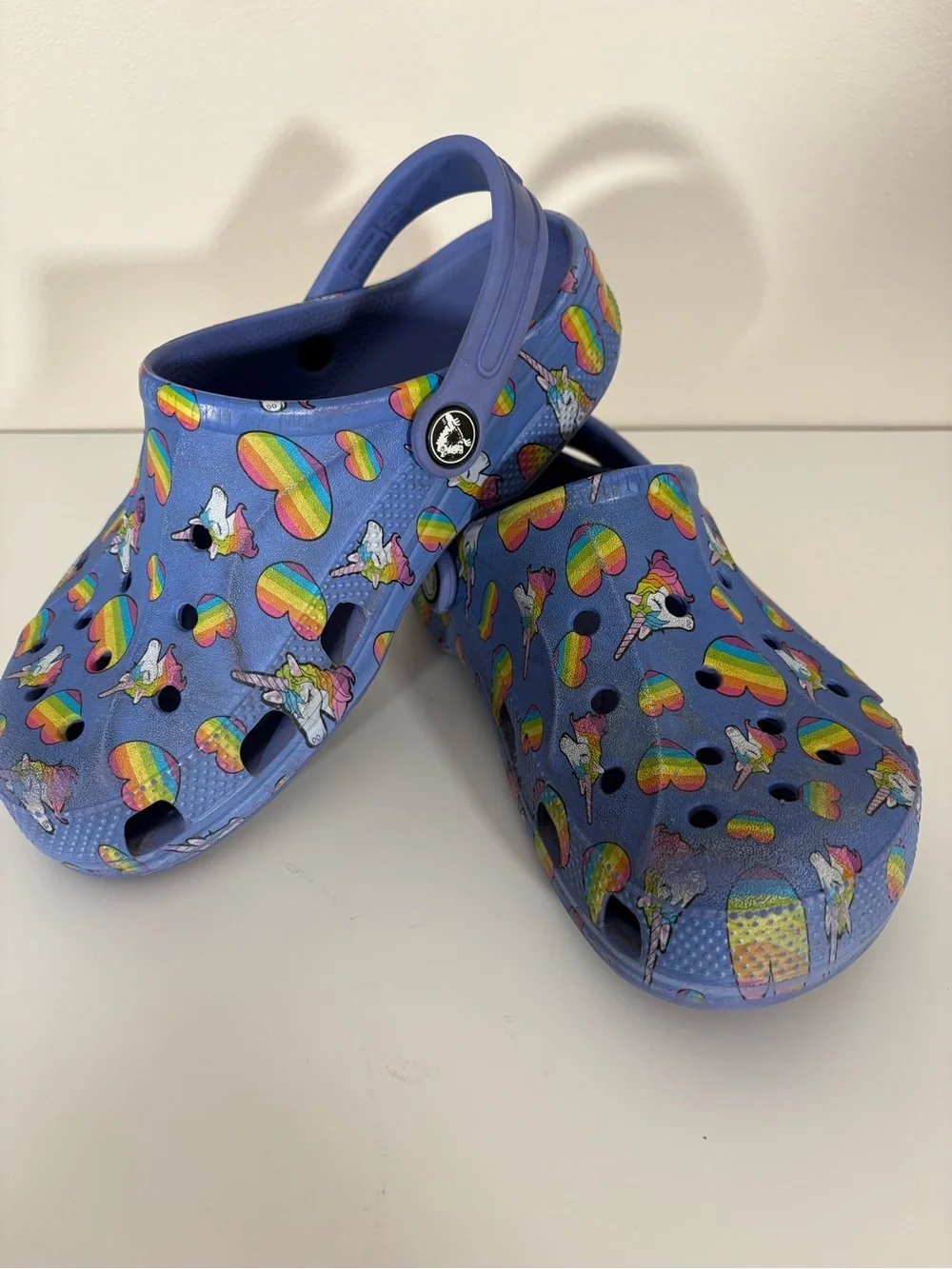 CROCS Kids Purple Clog with Rainbow Hearts & Unicorns